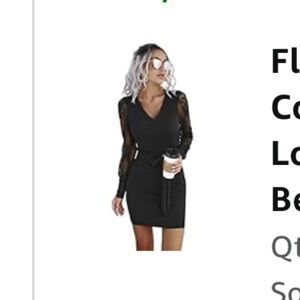 🩷 3/$18 NWT FLOERNS lace v neck long sleeve belted mini dress lace sleeves